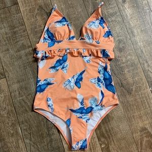 NWT cupshe peach and blue floral one piece